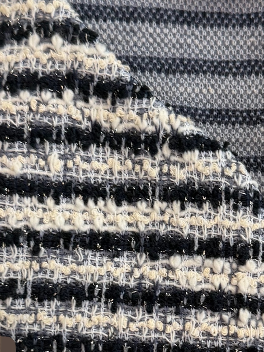 Starlet Navy Blue White Bouclé Vest Metallic Thread Open Front Sleeveless Blazer - Picture 3 of 6